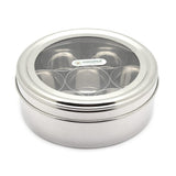 Coconut Stainless Steel Masala Box Glass Lid- 7 Bowls, Round Shape, Mirror Finish, Heavy Gauge, Spice Container / Masala Dhani / Masala dabba / Chamak, Model - MB2 Masala Box
