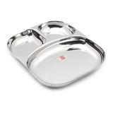 KCL Stainless Steel Dynasty Dinner Plate Set | 20 Gauge Heavy Steel Thali with 3 Compartments | Mirror Finish | Rust Proof & Dishwasher Safe | Pack of 6.