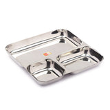 KCL Stainless Steel Square Partition Plate | 3 in 1 Compartment Bhojan / Pav Bhaji Plate | Heavy Gauge Steel with Mirror Finish | Rust Proof & Dishwasher Safe | 1 Unit