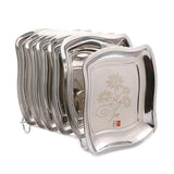 KCL Stainless Steel Choco Square Serving Tray/Platters Plate with Laser Design-Pack of 6, Model - Bambi - 24 cm.