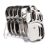 KCL Stainless Steel Dynasty Dinner Plate Set | 20 Gauge Heavy Steel Thali with 3 Compartments | Mirror Finish | Rust Proof & Dishwasher Safe | Pack of 6.