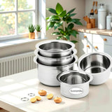 KCL Stainless Steel Ekonomica Tope Cookware Set | Flat Bottom Steel Tope / Bhagona for Cooking | Induction & Gas Compatible | 5-Piece Set (700ml, 900ml, 1200ml, 1500ml & 2000ml).
