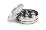 Coconut Stainless Steel Standard Masala Box - with 7 Bowls, Round Shape, Inner Lid, Mirror Finish, Heavy Gauge, Spice Container / Masala Dhani / Masala dabba / Chamak, Model - Standard Masala Dabba