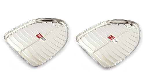KCL Stainless Steel Leaf Shaped Banana Plate | Heavy Gauge Mirror Finish Dinner & Lunch Plate for Home, Restaurant & Hotels | Traditional Bhojan Thali Design |Set Of 2.