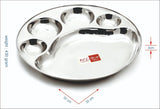 KCL Stainless Steel Round Partition Plate | 4-in-1 Compartment Thali for Lunch, Dinner & Bhojan | Heavy Gauge Mirror Finish | Rust Free & Food Grade – 1 Unit.