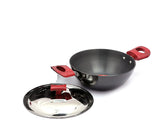 Coconut Hard Anodised Flat Base Kadai With Stainless Steel Lid