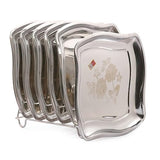 KCL Stainless Steel Choco Square Serving Tray/Platters Plate with Laser Design-Pack of 6, Model - Bambi - 24 cm.