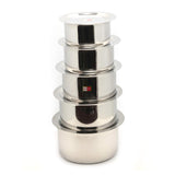 KCL Stainless Steel Tope Cookware Set with Lids (Pack of 10) | Induction & Gas Stove Compatible | Heavy Gauge | 1000 ml to 2800 ml | Kitchen Cooking & Storage Pots.