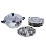 KCL Stainless Steel Idli Cooker with Plain Bottom | 21 Idlis Maker with 3 Plates, 6 Dhokla Moulds & Steaming Plate | Gas Stove Compatible | Heavy Gauge.