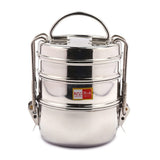 KCL Stainless Steel Lunch Box | 3 Tier Tiffin Box with Leak-Resistant Locking Clips & Carry Handle | Food Grade Steel | For School, Office, Travel & Picnic.