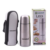 Coconut Stainless Steel Lava Flip Lock Vacuum Flask - 304 Steel | Food Grade | Double wall | keeps Liquid Hot / Cold for 24hrs | Leak Proof | Silver | Vaccum Flask | Hot & Cold Bottle | Model - Lava Vaccum Flask