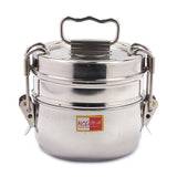 KCL Stainless Steel 2-Tier Lunch Box / Tiffin Box with Locking Clips | Leak-Resistant Food Container for School, Office, Picnic & Travel | Durable Steel Food Pack.