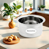 KCL Stainless Steel Ekonomica Tope Cookware Set | Flat Bottom Steel Tope / Bhagona for Cooking | Induction & Gas Compatible | 5-Piece Set (700ml, 900ml, 1200ml, 1500ml & 2000ml).