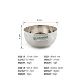 Coconut Stainless Steel Heavy Gauge, Solid square Bowl/ Vati / Katori / Set of 6 -Available sizes in Capacity 100ml, 140ml, 175ml, 200ml Each, Model - C24 Shower DLX Apple, Serving Bowls for Soup, Salad, Dessert, Dal