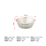 Coconut Stainless Steel Heavy Gauge, Solid Bowl/ Vati / Katori / Set of 6 -Available sizes in Capacity 130ml, 150ml, 200ml, Each, Model - C26 Shower Vento, Serving Bowls for Soup, Salad, Dessert, Dal
