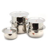 KCL Stainless Steel Tope Cookware Set with Lids (Pack of 10) | Induction & Gas Stove Compatible | Heavy Gauge | 1000 ml to 2800 ml | Kitchen Cooking & Storage Pots.
