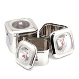 KCL Stainless Steel Cubic Storage Tin Set of 3 (6.5 KG, 4 KG & 2.5 KG) | Airtight Containers with Unbreakable Lid for Dry Grains, Rice, Pulses & Snacks | Food-Grade, Rust-Resistant.