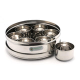 Coconut Stainless Steel Standard Masala Box - with 7 Bowls, Round Shape, Inner Lid, Mirror Finish, Heavy Gauge, Spice Container / Masala Dhani / Masala dabba / Chamak, Model - Standard Masala Dabba