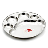 KCL Stainless Steel Round Partition Plate | 4-in-1 Compartment Thali for Lunch, Dinner & Bhojan | Heavy Gauge Mirror Finish | Rust Free & Food Grade – 1 Unit.