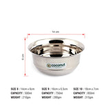 Coconut Stainless Steel Heavy Gauge, Mirror Polish, Solid Bowl/ Vati / Katori Set of 6 -Available sizes in Capacity 500ml, 750ml, 850ml, Model - C29 Peacock, Serving Bowls for Soup, Salad, Dessert, Dal, Vegetable