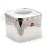 KCL Stainless Steel Cubic Storage Tin with Unbreakable Lid | Airtight Container for Dry Grains, Rice, Pulses & Snacks | Food-Grade, Rust-Resistant – 1 Piece.