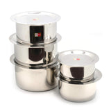 KCL Stainless Steel Tope Cookware Set with Lids (Pack of 10) | Induction & Gas Stove Compatible | Heavy Gauge | 1000 ml to 2800 ml | Kitchen Cooking & Storage Pots.
