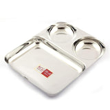 KCL Stainless Steel 3 in 1 Bhojan Patra Plate | 20 Gauge Heavy Stainless Steel Thali with 2 Katori | Mirror Finish Dinner & Lunch Plate | 1 Unit.
