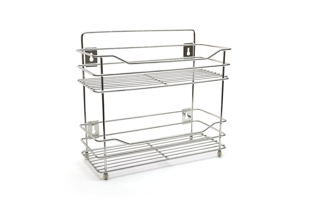 KCL Stainless Steel 2 Level Box Rack for Kitchen | 2 Tier Wall Mounted Storage Rack for Masala Boxes, Containers & Bottles | Rust-Free Heavy-Duty Organizer.