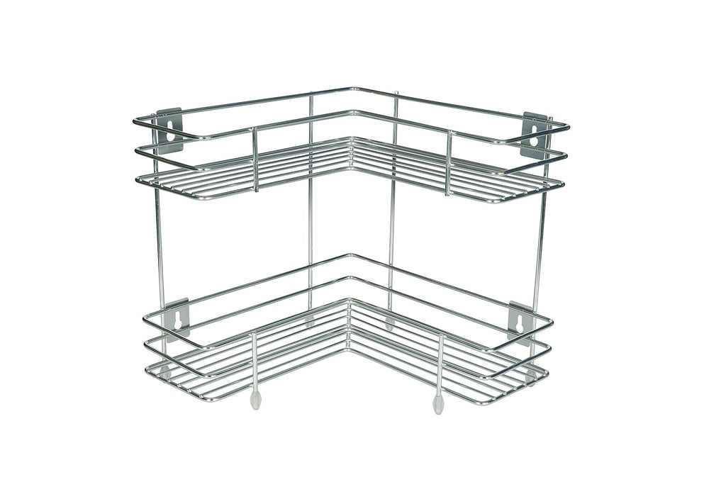 KCL L Shape Stainless Steel Multipurpose Corner Kitchen Rack – 2 Level Wall Mount Storage Stand | Rust Resistant | Heavy Duty | 1 Unit.
