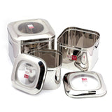 KCL Stainless Steel Cubic Storage Tin Set of 3 (6.5 KG, 4 KG & 2.5 KG) | Airtight Containers with Unbreakable Lid for Dry Grains, Rice, Pulses & Snacks | Food-Grade, Rust-Resistant.