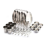 Coconut Stainless Steel (Heavy Guage) Mirror Finish Damro Dinner Set/Dinnerware & Serveware - 30 Pc