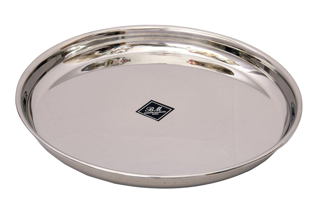 KCL Stainless Steel Beeding Plate / Round Tray (11 Inch) | Heavy Gauge | Mirror Finish | Food-Grade Steel | Multipurpose Serving Plate.