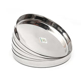 Coconut Stainless Steel Plate - Pack of 6, Heavy Gauge, Mirror Finish, Solid, Dinner Plate / Meal Plate / Serving Plate/ Thali / Thaal, Model-21g Plain Kumcha