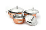 Coconut Minar Copper With SS Lid Handi - Food Grade, Mirror Finish, Heavy Gauge, Serveware, Cookware, Model - Minar Copper SS Lid