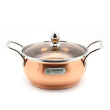 Coconut Minar Copper With Glass Lid Handi - Food Grade, Mirror Finish, Heavy Gauge, Serveware, Cookware, Model - Minar Copper Glass Lid