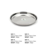 Coconut Stainless Steel Plate - Pack of 6, 22 Gauge, Mirror Finish, Solid, Dinner Plate / Meal Plate / Serving Plate/ Thali, Model-22g Beeding Plate