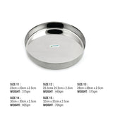 Coconut Stainless Steel Plate - Pack of 6, Heavy Gauge, Mirror Finish, Solid, Dinner Plate / Meal Plate / Serving Plate/ Thali / Thaal, Model-21g Plain Kumcha