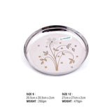 Coconut Stainless Steel Laser Plate - Pack of 6, Heavy Gauge, Mirror Finish, Solid, Dinner Plate / Meal Plate / Serving Plate/ Thali, Model-P14 Laser Apple