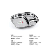 Coconut Stainless Steel Partition Plate - Pack of 2, Heavy Gauge, Mirror finish, Durable, Partition Plate / Pav Bhaji Plate / Serving Plate /Lunch / Dinner / Bhojan / Compartment Plate, Model- Dynasty Plate