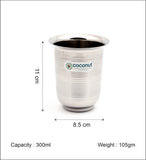 Coconut A13 Stainless Steel Water Glass 300ml | Steel Drinking Glass Set | Water Tumbler | Juice Glass | Milk Glass | Food Grade BPA Free | Matte Finish | Rust Resistant | Heavy Gauge Beverage Serving Tumbler | Available in Set of 3 & set of 6.