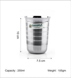 Coconut A1 Stainless Steel Water Glass 250ml | Steel Drinking Glass | Water Tumbler | Juice Glass | Milk Glass | Heavy Gauge Food Grade BPA Free | Mirror Finish | Rust Resistant Beverage Serving Glass.