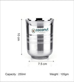 Coconut A2 Stainless Steel Drinking Glass , 250ml Each | Matte Finish Designer Tumbler Glasses | Food Grade Stainless Steel | Rust Resistant, BPA Free, Easy to Clean | Premium Water, Juice & Beverage Glasses.