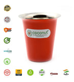 Coconut Stainless Steel Colour Glass Set of 6 | Food Grade Tea, Coffee, Water & Juice Tumbler | Heavy Gauge Mirror Finish Steel Glass | Available in Red, Black & Green Colours | BPA Free & Durable | Model - A38 Colour Glass.