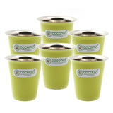 Coconut Stainless Steel Colour Glass Set of 6 | Food Grade Tea, Coffee, Water & Juice Tumbler | Heavy Gauge Mirror Finish Steel Glass | Available in Red, Black & Green Colours | BPA Free & Durable | Model - A38 Colour Glass.