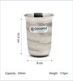 Coconut A3 Stainless Steel Drinking Glass 250ml Each | Matte Finish Designer Tumbler with Premium Ring Pattern | Food Grade Stainless Steel | Rust Proof, BPA Free, Dishwasher Safe | Water, Juice & Beverage Glasses.