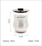 Coconut A8 Shower Stainless Steel Water Glass 300ml | Steel Drinking Glass Set | Water Tumbler | Juice Glass | Milk Glass | Food Grade BPA Free | Rust Resistant | Mirror Finish | Beverage Serving Tumbler | Available in Set of 3 & set of 6.