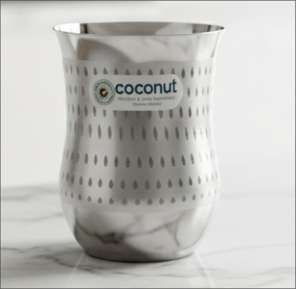 Coconut A8 Shower Stainless Steel Water Glass 300ml | Steel Drinking Glass Set | Water Tumbler | Juice Glass | Milk Glass | Food Grade BPA Free | Rust Resistant | Mirror Finish | Beverage Serving Tumbler | Available in Set of 3 & set of 6.