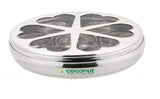 Coconut Stainless Steel Round Masala Box Glass Lid & 7 Bowls, Round Shape, Mirror Finish, Heavy Gauge, Spice Container / Masala Dhani / Masala dabba / Chamak, Model - MB17 Anjali Masala Box