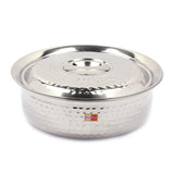 KCL Stainless Steel Mirror Finish Hammered Arabian Chetty Set with Lids – 5-Piece Heavy Duty Cooking & Serving Handi Set | Induction & Gas Compatible | Capacities: 1.5L, 2L, 2.5L, 3L, 4L.