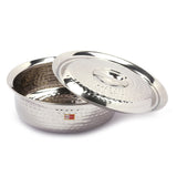 KCL Stainless Steel Mirror Finish Hammered Arabian Chetty Set with Lids – 5-Piece Heavy Duty Cooking & Serving Handi Set | Induction & Gas Compatible | Capacities: 1.5L, 2L, 2.5L, 3L, 4L.